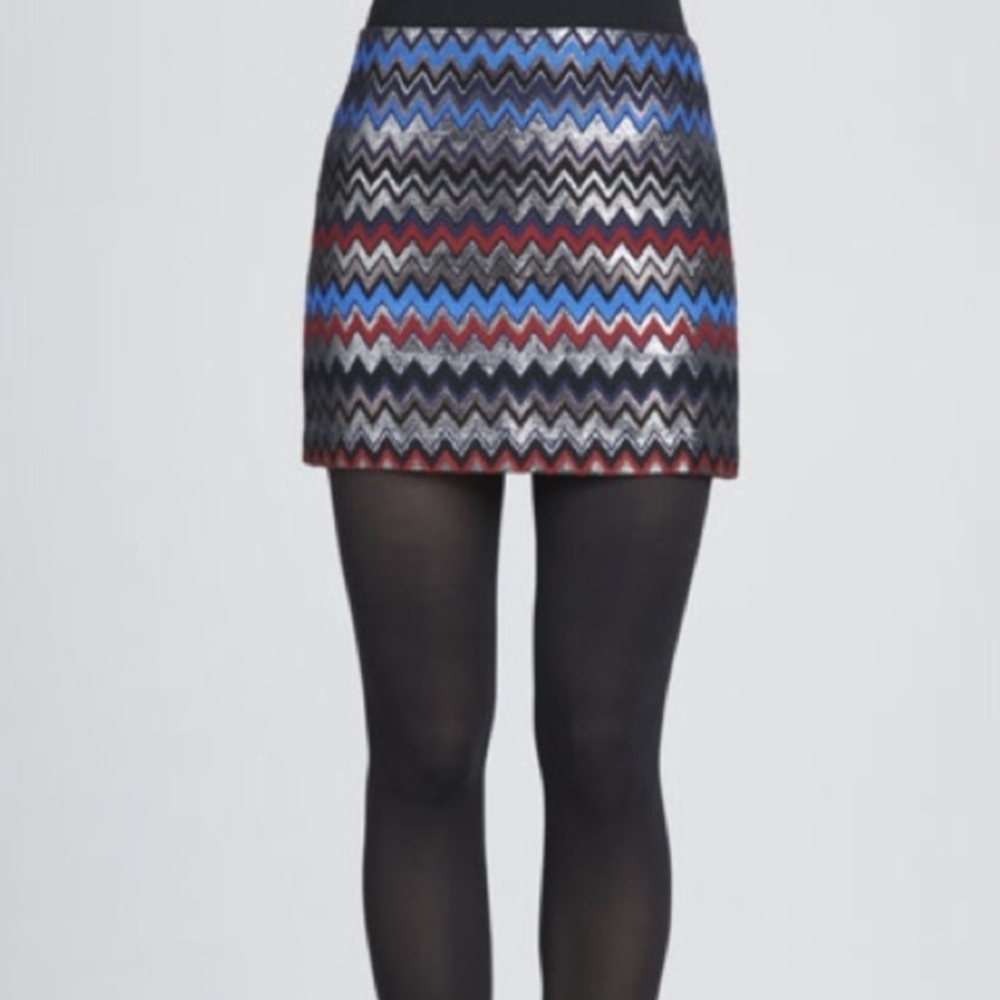 Alice + Olivia Zigzag Mini Skirt in Black, Blue, Red, Silver